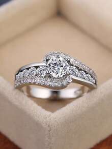 1 chiếc nhẫn mặt dây chuyền đính đá Cubic Zirconia, thích hợp cho nữ, có thể dùng làm quà cưới hoặc quà Valentine. - Bạc - Xem 10