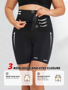 FLARIXA Plus Size Women Seamless Postpartum High Waist Waist Trainer Shorts Girdle Shapewear Hook-And-Eyes Closure Body Shaper Panties Waist Cincher Thighs Control Postpartum Recovery Underwear - Black - View 4
