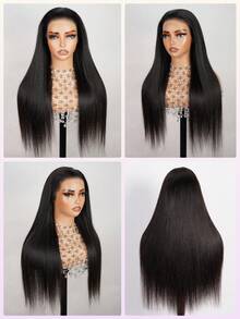 MEGALOOK Peluca frontal de encaje 360 de cabello humano 100% con cordón invisible - 18-30 pulgadas, color natural, nudos decolorados previamente, sin pegamento, transpirable, con encaje frontal transparente - SNatural - Ver 5