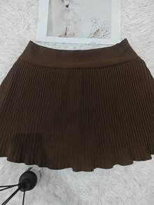 Women's Solid Color Pleated Short Skirt - Pleated Brown - View 1