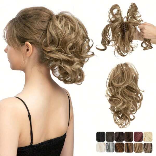 10 Inch Ponytail Extensions Clip On Ponytail Extensions Curly Wavy Ponytail Extensions Synthetic Heat-Resistant Claw Clip Ponytail Extensions For Women & Girls Voluminous Claw Clip Hairpiece For Weddings Parties & Everyday Wear,Halloween, Party