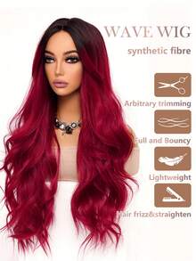 角色扮演长波浪假发，渐变红色中分款式，易于护理，女士日常派对假发，Y2K 合成蓬松时尚酷女孩假发，浪漫优雅万圣节圣诞节音乐节服装假发，浪漫休闲街头耐热假发，30 英寸 - 漸層紅色 - 查看 12