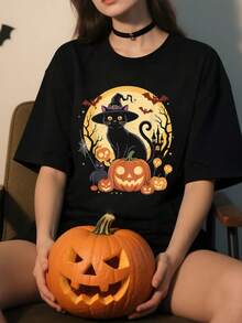 Black Witch Scary Pumpkin Women Men Kids Retro Halloween-Shirt         Graphic Tees Women Crop Tops Summer Outfits Women Summer Tops-Shirt
