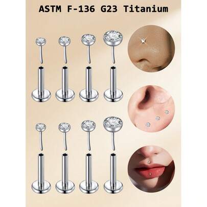 1 chiếc khuyên môi bằng titan G23 đính đá Cubic Zirconia, khuyên môi không ren, đạt tiêu chuẩn ASTM F-136, khuyên môi titan G23, khuyên môi Monroe, khuyên sụn tai, khuyên vành tai, khuyên dái tai, khuyên mũi, có các kích cỡ 16G, 18G, 20G, trang sức xỏ khuyên Medusa, unisex, trang trí hàng ngày.