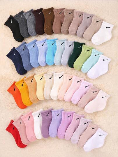 12 双/套 幼儿男童随机糖果色休闲弹力中筒袜，夏季