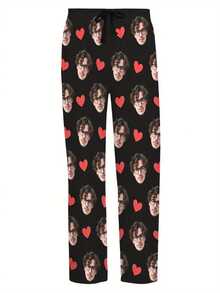 Customized Men's Funny Drawstring Pajama Pants - Personalized Photo & Heart Design, Light Green Polyester Casual Lounge Pants - Perfect Valentine's Day Gift For Boyfriend Or Loved One