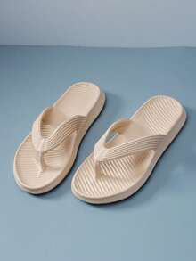 Women's Plus Size Thong Sandals, Solid Color Simple Beach Slippers, Unisex