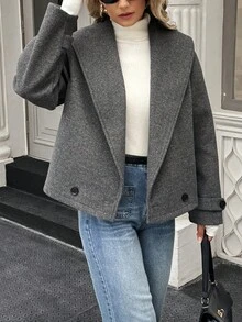 Women's Short Casual Lapel Button Wool Blend Jacket