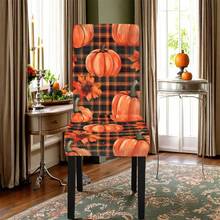 1/4/5/6/7/36pcs Thanksgiving Plaid, Line, Pumpkin & Maple Leaf Print Chair Cover/Seat Covers Set, Suitable For Indoor Home, Restaurant, Hotel, Ideal For Modern Daily Decor. Tablecloth Fits Square Dining Table, Elastic Chair Covers Are Washable. - Multicolor - View 18