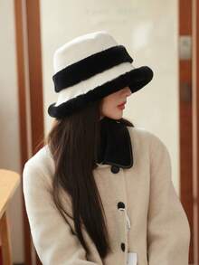 1 pieza Sombrero de cubo de mujer para otoño/invierno con parches de peluche, forro térmico, a prueba de viento, protección para las orejas, adecuado para uso diario