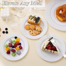 50/25/12 piezas Platos blancos de postre, platos de ensalada, platos de fruta, bandejas, platos, placas de circuito, fuentes de servir, platos de aperitivos de alta calidad, fáciles de limpiar y reutilizables, adecuados para contener fruta, ensalada, postres, aperitivos, excelentes para comidas diarias, barras de ensalada, fiestas de cumpleaños, banquetes, bodas, graduaciones, cenas de Navidad, versátiles para múltiples ocasiones