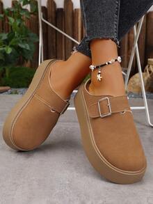 Damen Große Größen Metall Schnallen Stilvolle Frühling/Herbst Neue Bequeme Slip-On Mule Pantoffeln, vielseitige hochwertige einfache Loafers