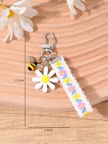 1 Stück Urlaubsstil süßer Blumen- & Bienen-Anhänger Schlüsselanhänger, Tasche/Auto Schlüssel Dekoration, geeignet als Geschenk für Familie, Freunde, Studenten zu Geburtstag/Feiertagen, Taschenzubehör Schlüsselbänder mit ID-Halter, Autoschmuck, Taschenanhänger, Weihnachtsgeschenk, Lehrer, Schwester
