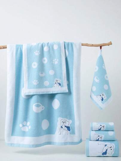1pc Bath Towel, Blue Simple Jacquard Small Bear Pattern, Rectangular 70*140cm For Adults Swimming Bathing, Or 34*74cm Hand Towel, 34*34cm Handkerchief, Quick Dry Absorbent Soft For Bathroom, Kitchen, Travel, Holiday Gift, Gym, Beach, Hotel, Salon Shower Towels For Beauty Salon, Hotel Sports,Home Essentials, Towel, Skin Care Bath Towel Sheet