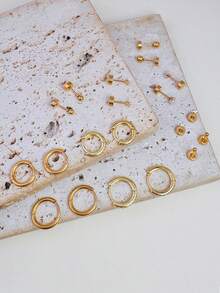 Bộ 10 khuyên tai cổ điển, có thể đeo chồng lên nhau, làm từ thép không gỉ mạ vàng 14K, phù hợp với nhiều vị trí xỏ khuyên, đính kèm các hạt đá Cubic Zirconia nhỏ, kiểu dáng đinh tán phẳng, có thể đeo ở dái tai, sụn tai, vành tai, v.v. - Vàng3# - Xem 2