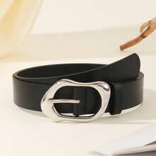 1条简约时尚不对称金色扣环女士腰带，百搭牛仔裤、休闲裤、连衣裙，时尚PU皮革宽腰带 - 白色 - 查看 16