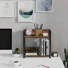 Office Desk Shelf Organizer, Wood Desktop Bookshelf Supplies Storage Rack, Shelf Top Of Desk And Dresser And Cubicle Decor Aesthetic Bookshelf Brown, Small 12.9 Lx6.3 Wx10.2 H - 黑色 + 小號(12.9 英吋長 x 6.3 英吋寬 x 10.2 英吋高) - 查看 8