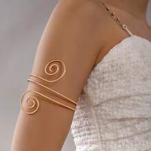 Colección de brazaletes dorados para mujer: 1 pieza, diseño abierto ajustable, patrones en espiral, estilo minimalista metálico, perfectos para uso diario. - Dorado - Ver 7