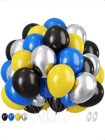 61 st/ballonger blå gul och svart 10 tum mörkblå gul och svart latexballonger med metallisk silverballong för pojkar robotar födelsedag examensfest dekorationer