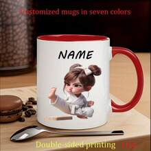 1 Pc Personalized Taekwondo Girl Martial Arts Mug - Custom Name 11oz Ceramic Coffee Cup For Practitioners - High-Quality Birthday/Christmas/Graduation Gift With Vivid Print - Available In 7 Colors With Dishwasher Finish - Ideal Holiday Present For Female Martial Artists