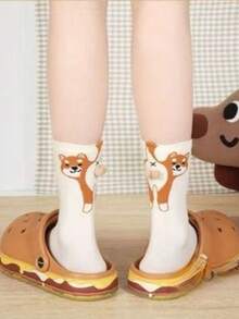 1/4 双卡通猫 3D 铃铛蛋女士袜子，四季中筒袜，可爱俏皮，采用四种动物图案：哈士奇、北京犬、柴犬、暹罗猫、卡通猫和狗铃铛蛋图案 - 彩色 - 查看 5