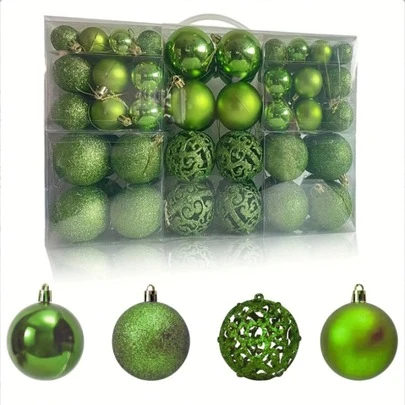 100件经典圣诞装饰品套装 - 防碎，可悬挂于墙上，适用于圣诞树、节日和婚礼派对 - 黄绿色家居装饰 圣诞装饰 房间装饰 冬季圣诞装饰 家居圣诞礼物 圣诞装饰