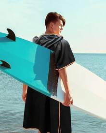 Poncho de Surf, Albornoz de Playa, Poncho Toalla,Bata de Baño de Microfibra con Capucha,Adecuado para el Surf, la natación, el baño y Las Playas, Absorbente y de Secado rápido. (Negro) - Negro - Ver 7