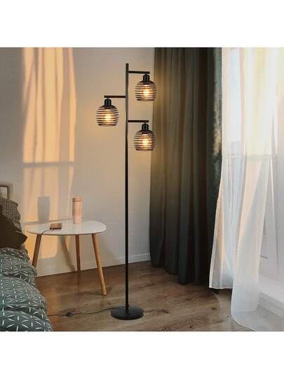 Vloer Lamp Living Room Vintage Made Of Metal E27 Socket Flames Max. 25W Zwart Industrial Bedroom Armchair Bed Height: 152CM Including Foot Switch