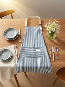 1件亚麻防水围裙，蓝灰棕白条纹围裙，成人厨房围裙，透气时尚防水围裙，厨房用品 - 灰色 - 查看 17