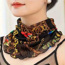 1 pezzo Sciarpa stampata trasparente multifunzionale per il collo da donna, può essere usata come mascherina o fascia per il collo