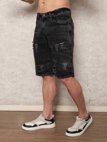 Men's Ripped Bermuda Jeans - 深灰色 - 查看 4