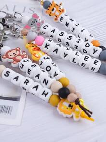 定制可爱笑脸、小动物、硅胶印花珠子、英文字母串珠钥匙扣、定制名字、定制礼物、定制钥匙扣、定制包包挂饰 - 表情+字母 - 查看 8