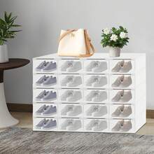 20 scatole per scarpe con coperchio, scatole trasparenti impilabili per riporre le scarpe, organizer salvaspazio per armadio, scatole modulari per riporre le scarpe da ginnastica, in bianco perla - Bianco - Visualizzare 6