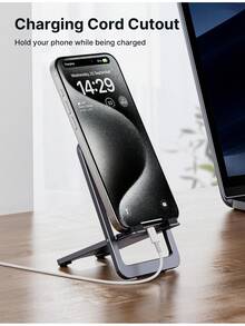 Porta Celular Plegable de Aluminio Gris - Compatible con Múltiples Teléfonos y Tablets, Ángulo Ajustable para Escritorio - Gris - Ver 4