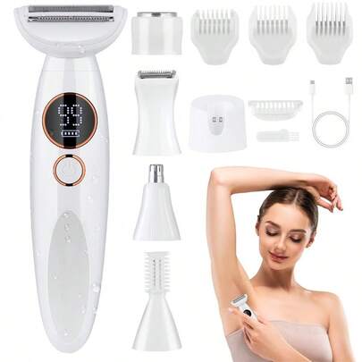 1pc USB Rechargeable 5W Electric 5-In-1 Multifunctional Lady Eyebrow Trimmer, Intimate Hair Removal Razor
