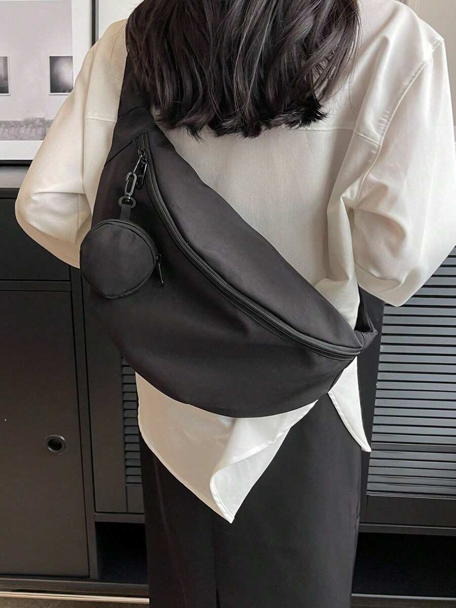 简约时尚女士腰包大容量斜挎包带扣可调节肩带