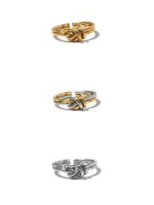 1pc Unique Rope Knot Design Adjustable Open Ring Stainless Steel Stacking Ring Golden Silvery Two Tone Jewelry For Women For Daily Wear Accessories Dating Gift