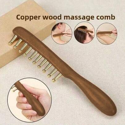 1Pc Head Meridians Massage Comb Copper Wood Meridians Comb Needling Guasha Scalp Relax Tools