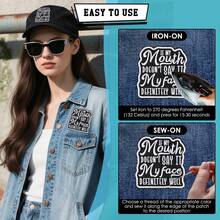 GIURKUU 1pc "If I Don't Say It, My Face Will" Iron-On Patch, Funny Sarcastic Embroidered Iron-On Patch, Suitable For Clothes, Backpacks, Jeans, Hats, DIY Embroidery Applique - Black and White - View 9