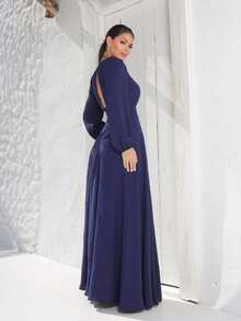 Long V-Neck Dress Lavana Helena NM Nana Marie Simple Elegant Party Fabric Fits Well At The Waist Party Party Wedding Graduation Party Formal & Evening Wedding Guest Prom Graduation Season - 藏蓝色 - 查看 2