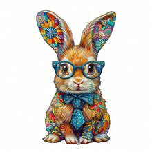 1pc Colored Bunny Wooden Puzzle, Asymmetrical Animal Shape Wooden Jigsaw Puzzle Toy, Unique Party Game Gift, Decorative Art Puzzle, Tabletop Magic Puzzle, Creative Children's Educational Puzzle, Holiday Gift, Adult Wooden Puzzle, Christmas Gift, Back To School Gift, Birthday Gift (2D Puzzle) - Multicolor - View 2
