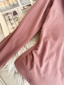 Camiseta feminina de lã quente com decote em V e manga comprida, elegante, casual, slim fit, rosa, outono/inverno - Rosa Cinza - Ver 6