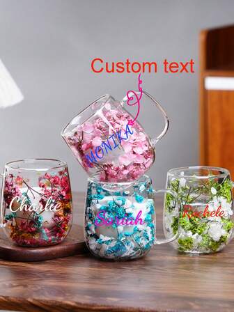 Customized Logo Dried Flower Double-Layer High Borosilicate Glass Cup, Perfect Gift For Office, Bar, Home Use, Friends, Colleagues And Family!,Festive Calendar