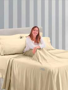 Double Sheet + 1 Pair Of Pillowcases 400 Thread Count Percal Flex - 3 PCS - Palha - Ver 4