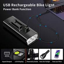 Luces de Bicicleta de 9600 Lúmenes para Conducción Nocturna, Faro Delantero y luz Trasera con 3 Modos de luz, Luces Impermeables para Bicicleta para Montar de Noche,Recargable por USB, Tipo C - 1 - Ver 3