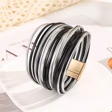 1 Pc Bohemian Style Multi-Layer PU Leather Bracelet, High Quality Color Blocking Series Leather Bracelet Jewelry