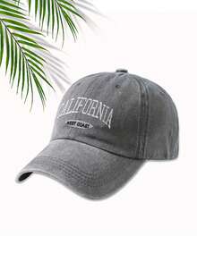 1 件男女通用复古刺绣字母宽边棒球帽，休闲日常穿着万圣节 - 淺灰色 - 查看 6