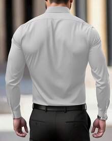 Men's Wrinkle Dress Shirts Formal Long Sleeve Button Down Wedding Business, Style - 灰色 - 查看 2