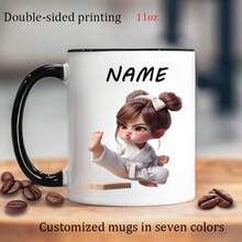 1 Pc Personalized Taekwondo Girl Martial Arts Mug - Custom Name 11oz Ceramic Coffee Cup For Practitioners - High-Quality Birthday/Christmas/Graduation Gift With Vivid Print - Available In 7 Colors With Dishwasher Finish - Ideal Holiday Present For Female Martial Artists
