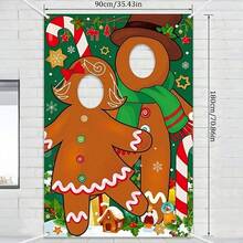 1pc,Gingerbread Photo Booth Props Banner, Large Fabric Face Photo Vertical Gingerbread Cutout Banner Background For Holiday And Winter Christmas Indoor And Outdoor Party Decorations And Supplies, Christmas Gingerbread Party Decors Fabric Large Photo Stand In Background For Holiday Xmas ﻿ - Multicolor - View 3